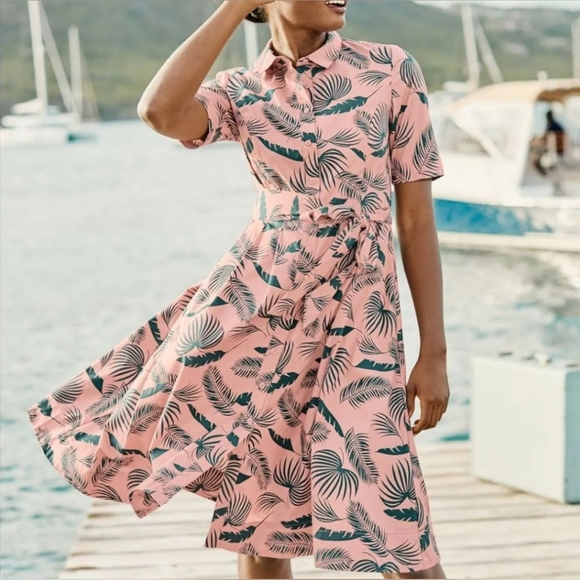 Boden Dresses & Skirts - BODEN Anastasia Shirt Dress Preppy Tropical Print Pink Green Dress Size 18L